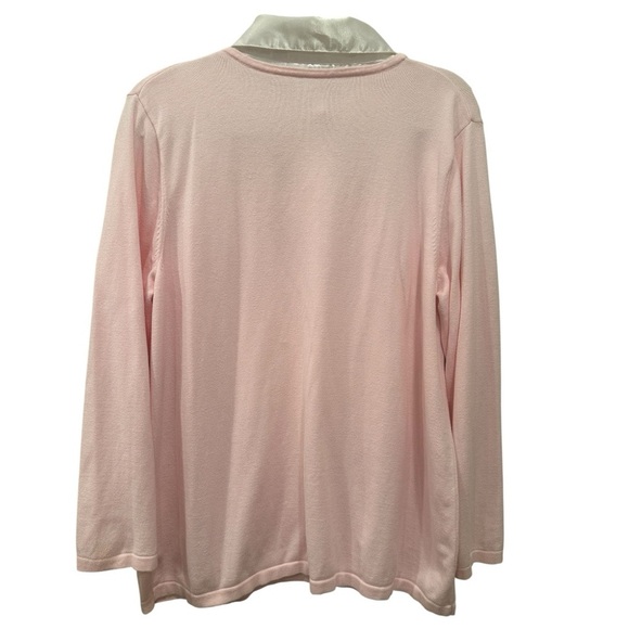 Quacker Factory Pink Sweater White Satin Collar Embellished Pearls Event Sz 1X - Picture 2 of 11